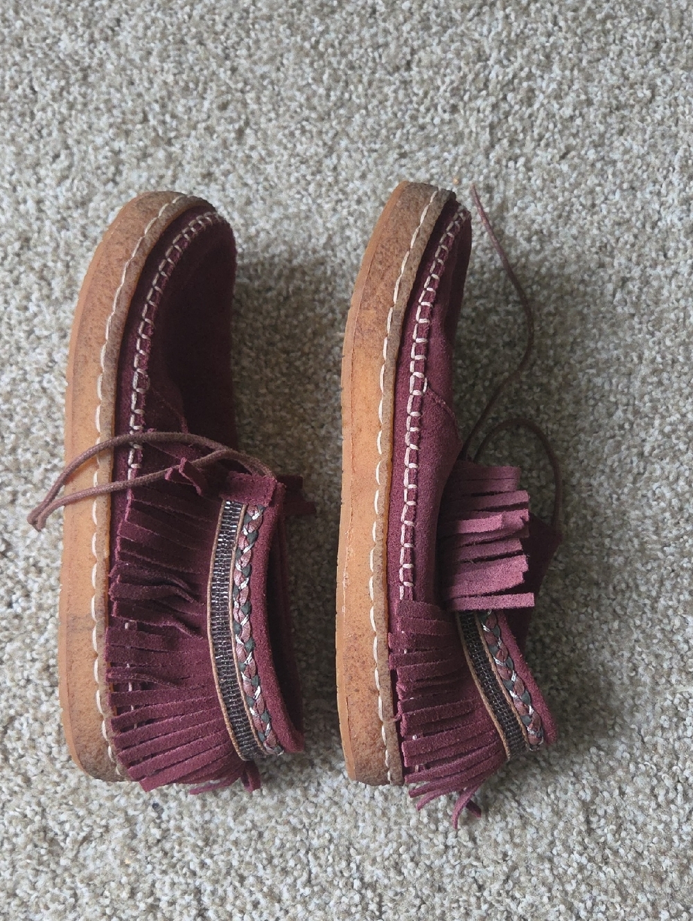 Women’s Burgundy Laidback London  Suede Ankle Booties - Fringe Moccasin Style